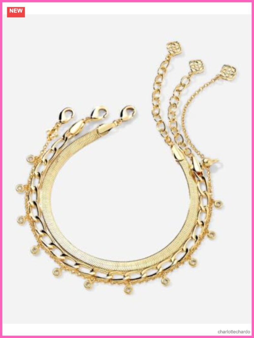 Kendra Scott Kassie Set of 3 Gold Chain Bracelets Fashion Jewelry